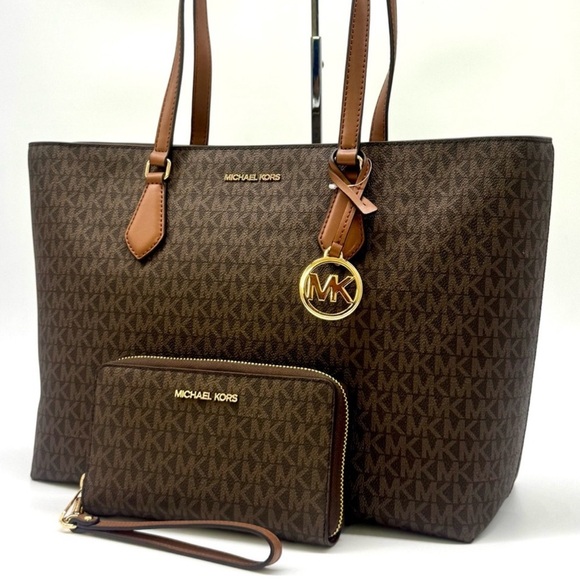 Michael Kors Sheila Large Logo Tote Bag & Matching Flat Phone Case Wallet Brown - Picture 2 of 12